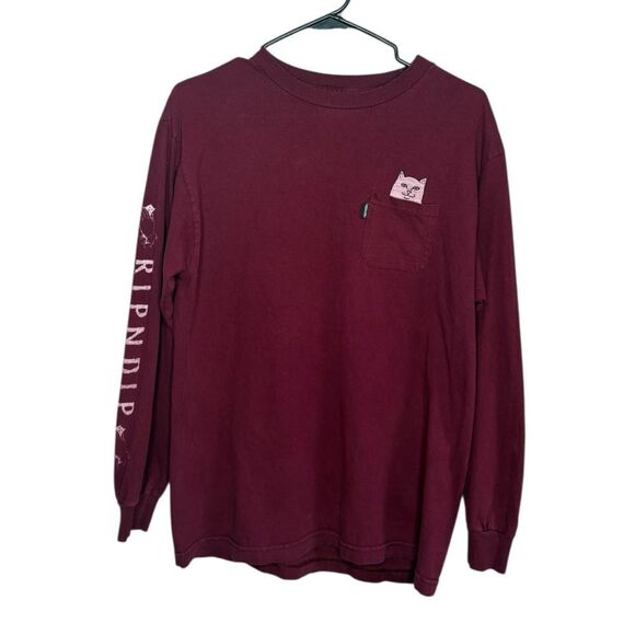 RipNDip Lord Nermal Middle Finger Cat Long Sleeve Tshirt -M Maroon Prayer Hands - Picture 2 of 6